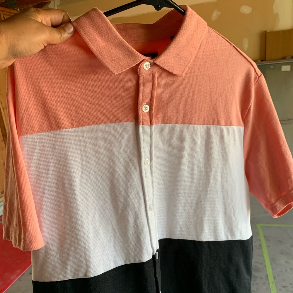 Peach, white and black button up!